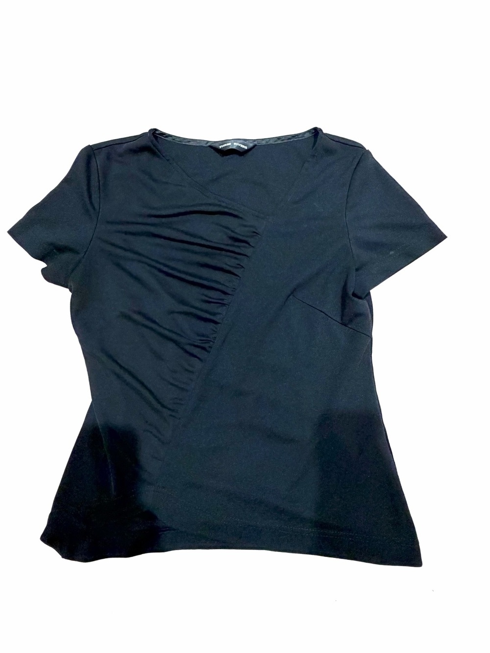 Ruched Detail Black Short Sleeve Women's Top
